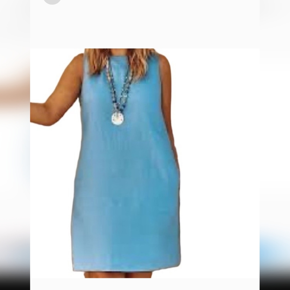 J. Jill Love Linen Robin Egg Blue 100% Linen Shift Dress